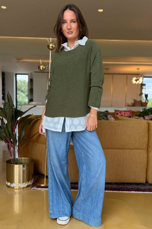Made in Italy Conrad Body Skim Knit Jumper Khaki /10 =